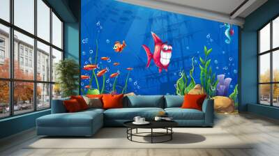 Underwater world with fish Vector illustration background Wall mural