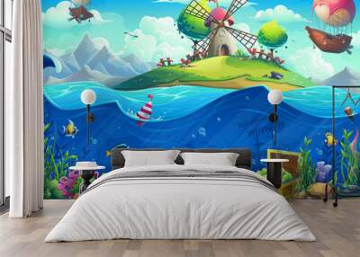 Vector background marine life landscape - the ocean Wall mural