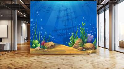 Vector illustration background bottom of the underwater world Wall mural