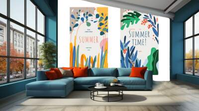 Collection of abstract poster designs. Summer party, Family Day, Summer Time. Bright Colors abstract flowers natural shapes and geometric elements. Perfect template for posters, invitations, flyers. Wall mural