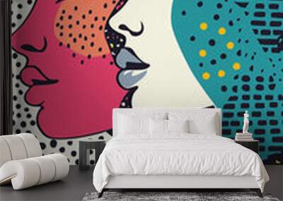 Vertical illustration of two females with various patterns Wall mural