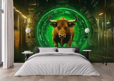 A cow on a green background Wall mural