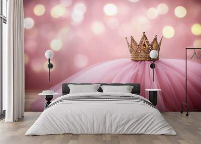 A pink background with a golden crown Wall mural