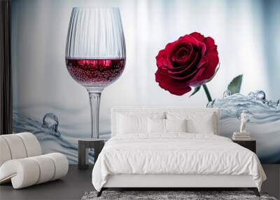 red rose and glass of wine Wall mural