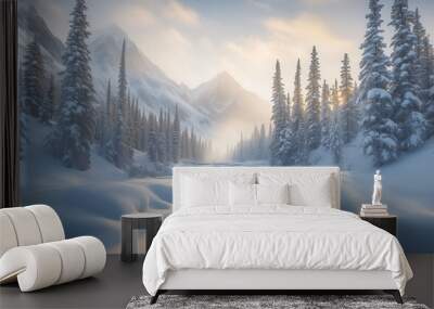 winter landscape with river Wall mural