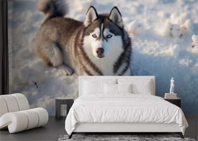 Cute animal wallpaper collection, Snow day Husky, Siberian Husky enjoying a snowy landscape, embodying its natural element Wall mural