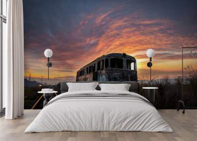 train at sunset Wall mural