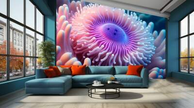 corals of marine aquarium. Flower sea living coral and reef color under deep dark water of sea ocean environment. generative ai Wall mural