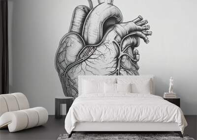 Human health medical. Anatomical human heart - sketch isolated on white background. Hand drawn sketch in vintage engraving style. Vector illustration. generative ai Wall mural