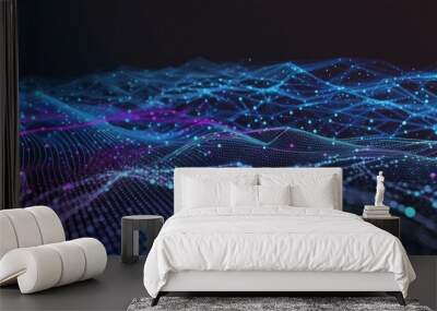 Vector abstract 3D big data visualisation. Blockchain data fields. Cyber big data flow. Futuristic infographics aesthetic design. Concept of AI technology and digital communication. Generative AI. Wall mural