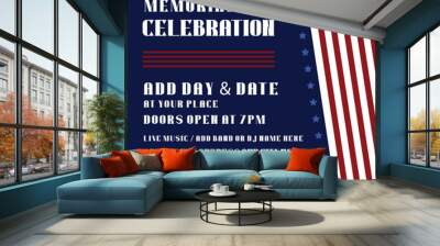 Memorial day celebration party poster flyer social  media post design Wall mural