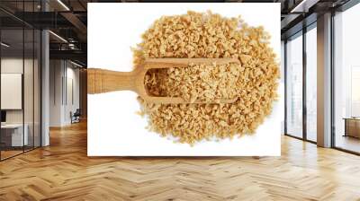 dried raw soya mince in wooden scoop isolated on white background Wall mural