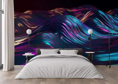 3d rendering, abstract ultraviolet background, holographic foil, iridescent texture, fashion fabric, liquid gasoline surface, waves, metallic reflection, esoteric aura. For creative projects Wall mural