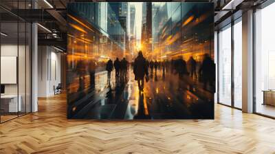 A  group of businesspeople walking down a city street at night Wall mural