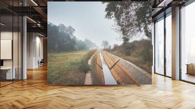 Autumnal landscape with irrigation water canal Wall mural