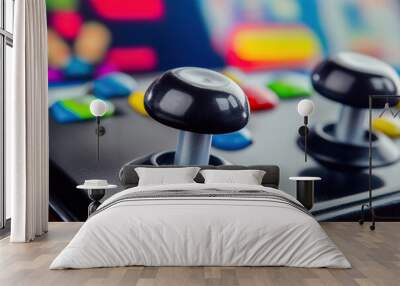 Close-up view of retro arcade joystick and buttons Wall mural