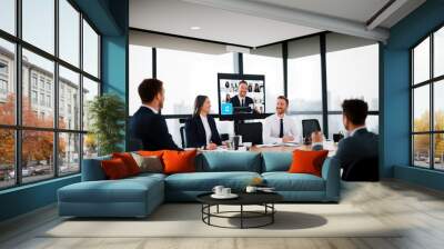 Group of business people having conference call meeting in boardroom Wall mural