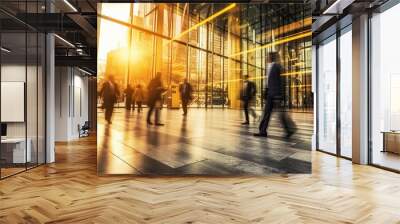 People walking in front of a business building Wall mural