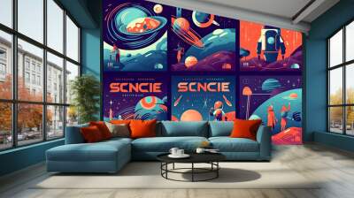 Space odyssey trip, space exploration by humanity, inspired by science fiction. Wall mural