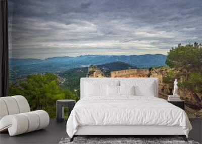 View inside the castle of Xativa, which is a medieval, tourist and ancient castle, located on a mountain and used in the past to defend the city of Xativa in Valencia, Spain, Europe. Wall mural