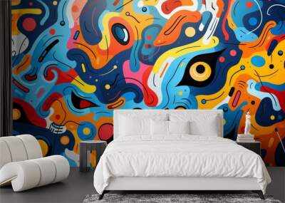 abstract confusion flat design top view chaotic art cartoon drawing vivid Wall mural