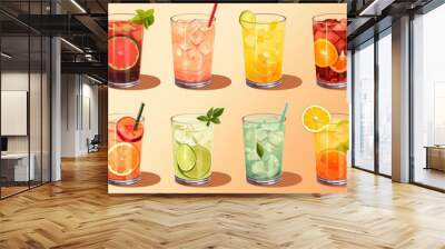 cocktails flat design side view summer beverages animation Complementary Color Scheme Wall mural