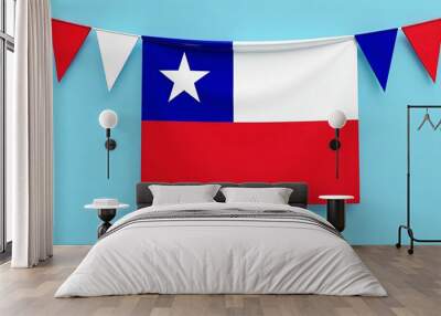 Patriotic Chilean Flag Celebration on Blue Background Representing National Pride and Unity Wall mural