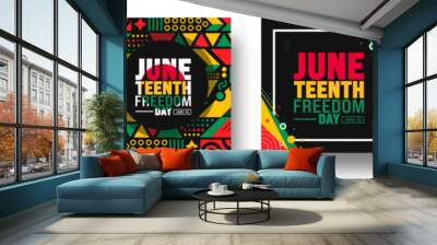 13 June is Juneteenth Freedom Day social media post banner design Tempalte set. Holiday concept. use to background, banner, placard, card, and poster design template with text inscription Wall mural