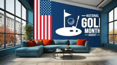 August is National Golf Month usa flag background concept template. Holiday concept. background, banner, placard, card, and poster design template with text inscription and standard color. Wall mural