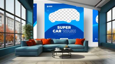 Car Washing Service Social Media Post banner design. Car Washing Social Media Post banner Template set, car wash social media banner design template. Car Washing marketing post banner design. Wall mural