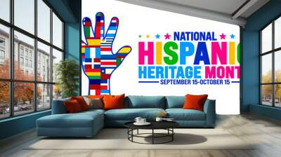 National Hispanic Heritage Month festival raising hand world flag background or banner template. use to banner, card, poster, placard, design template with unique shapes. Wall mural