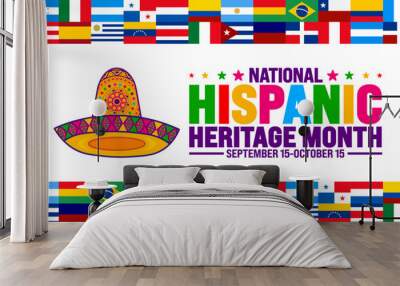 National Hispanic Heritage Month festival world flag background or banner template. use to banner, card, poster, placard, design template with unique shapes. Wall mural