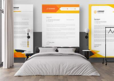 official minimal creative abstract professional newsletter corporate modern business proposal letterhead design template set with yellow color. letter head design set with orange color.  Wall mural