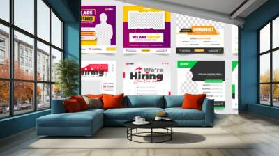 We are hiring job vacancy social media post banner design set template with. We are hiring job vacancy square web banner design bundle. Hiring banner set. Hiring Banner bundle. Wall mural