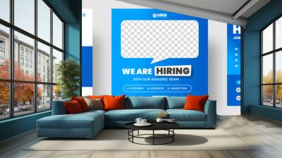 We are hiring job vacancy social media post banner design template with blue color. We are hiring job vacancy square web banner design. Wall mural