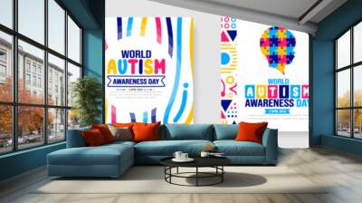 World autism awareness day typography sticker or social media post banner design template set celebrated in 2 April. use to background, banner, card, greeting card, poster, book cover, placard, frame. Wall mural