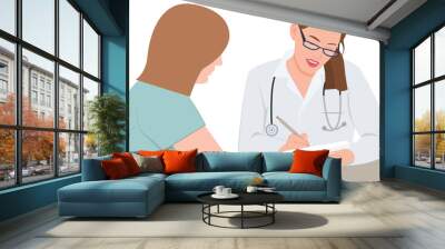 Lady doctor and patient, Medicine concept with a doctor and patient discussing while watching patient medical record Wall mural