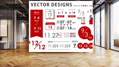  日付けデザインセット アイデア ( ベクター 編集可能 シンプル 数字 日時 期間 白背景 赤 ) Wall mural