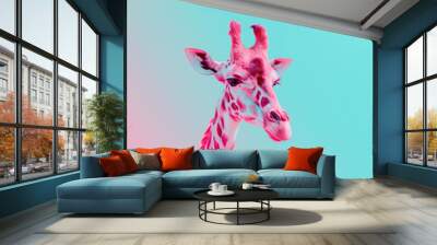 Giraffe portrait with gradient neon hues. Futuristic nature background. Wall mural