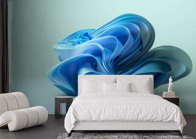 Wavy fabric sheets forming an abstract flowing shape. Widescreen blue background Wall mural