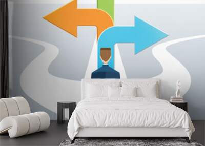 Businessman standing on the arrow with many directions ways, Business choices. Wall mural