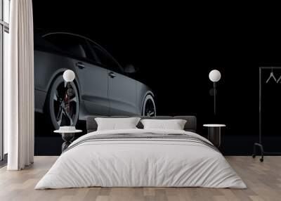 Black matt sports car on elegant dark background. Wall mural