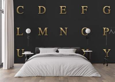 Capital letters, gold metallic with serif, ultra resolution, dark background Wall mural