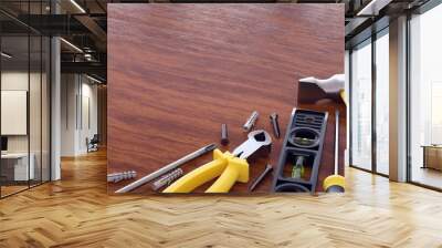 DIY tools set. Wood & Yellow color. Wall mural