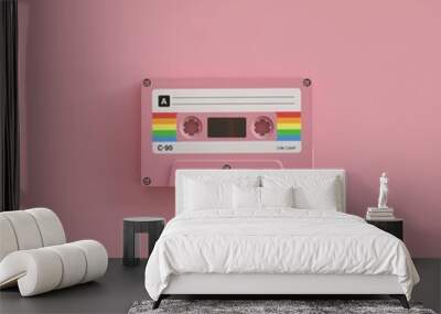 Pink cassette tape with blank label. Front view. Wall mural