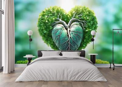  A human heart with elements of nature, which is often associated with love and emotion, this illustrates the harmony between humanity and our environment Wall mural