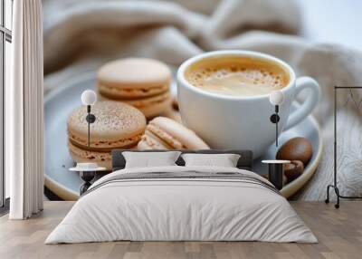 A cup of coffee and some Macaroons Wall mural