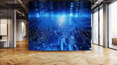 Abstract Technology Background, blue circuit board pattern, Wall mural