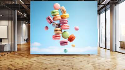 Colorful macrons flying in the air Wall mural