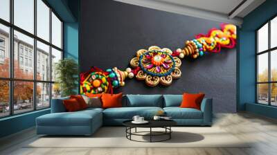 Colorful rakhi on dark background for indian festival raksha bandhan Wall mural